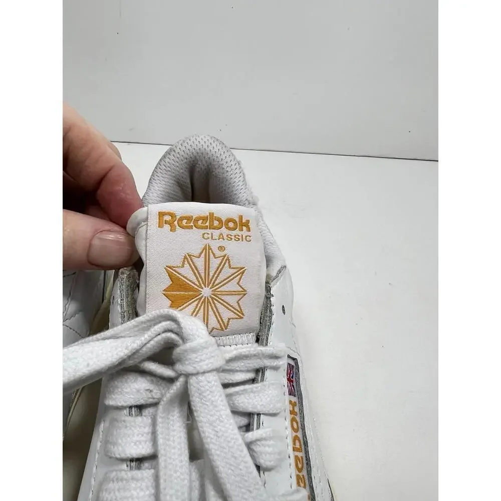 Size 8.5 - Reebok Court Peak White Bright Ochre Women’s 10